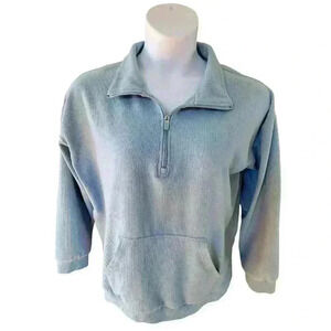 Marc New York Sweater Mens Size XL Blue Ribbed 1/4 Zip Long Sleeve Pocket